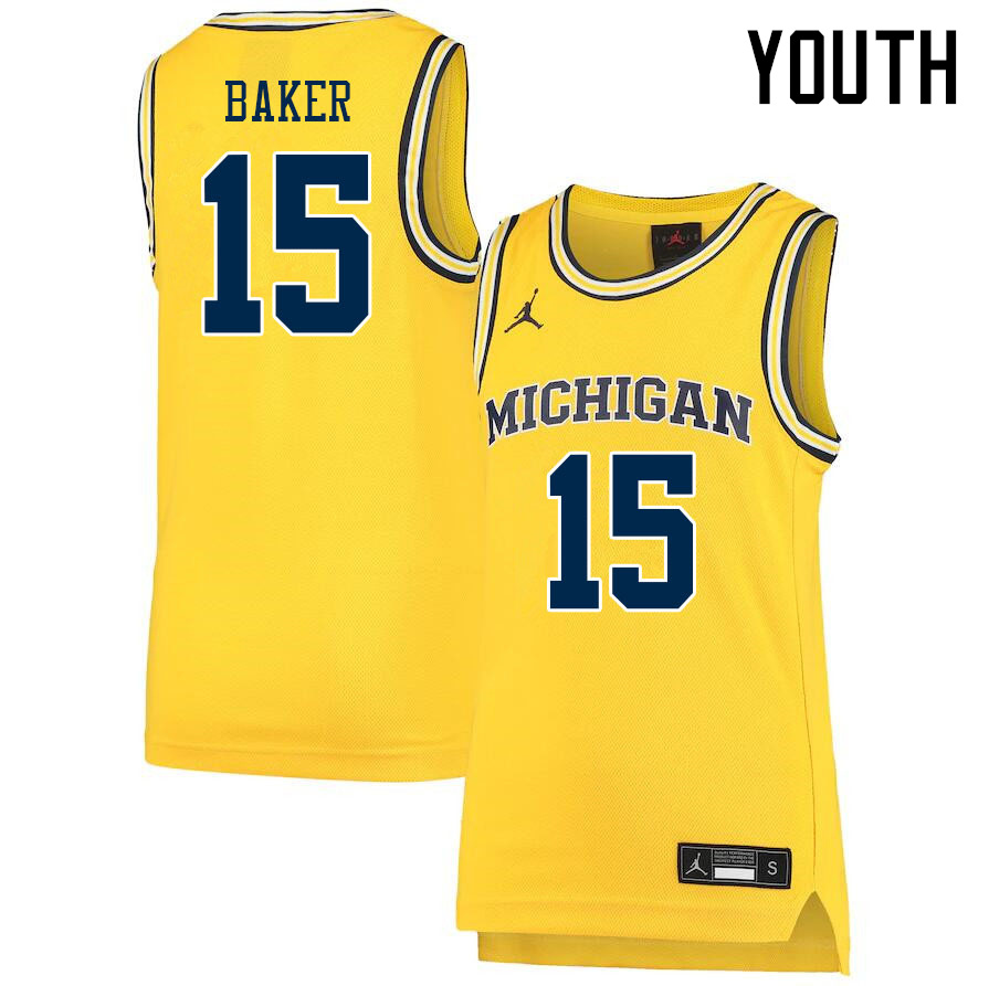 Youth #15 Joey Baker Michigan Wolverines College Basketball Jerseys Sale-Yellow - Click Image to Close